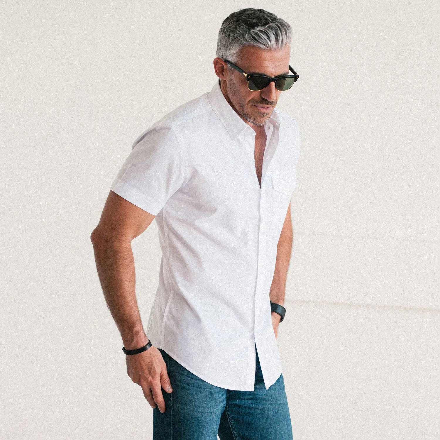 Author Short Sleeve Casual Shirt – Pure White Cotton Oxford - Image 4