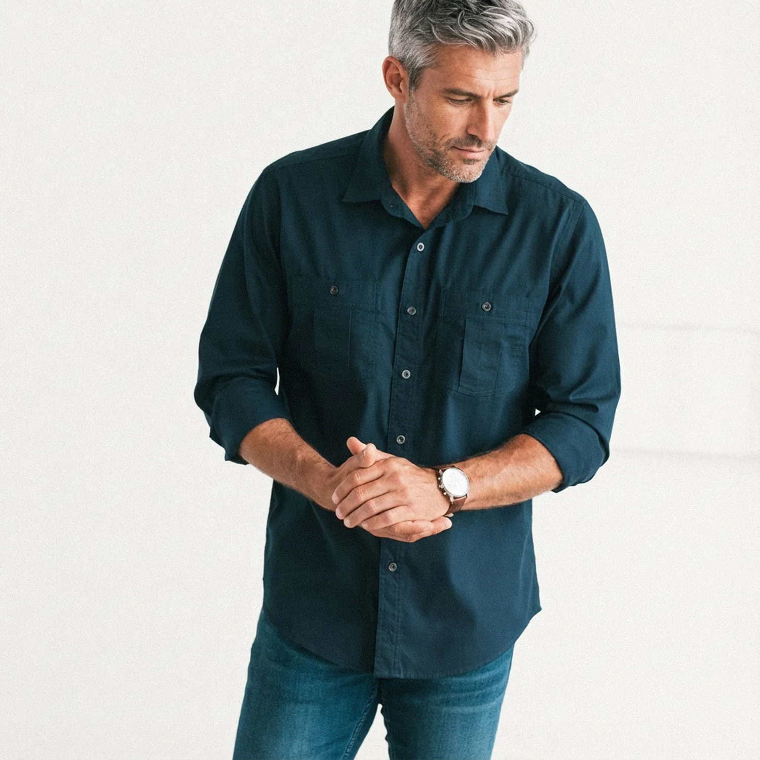Craftsman Utility Shirt – Navy Blue Cotton Twill - Image 4