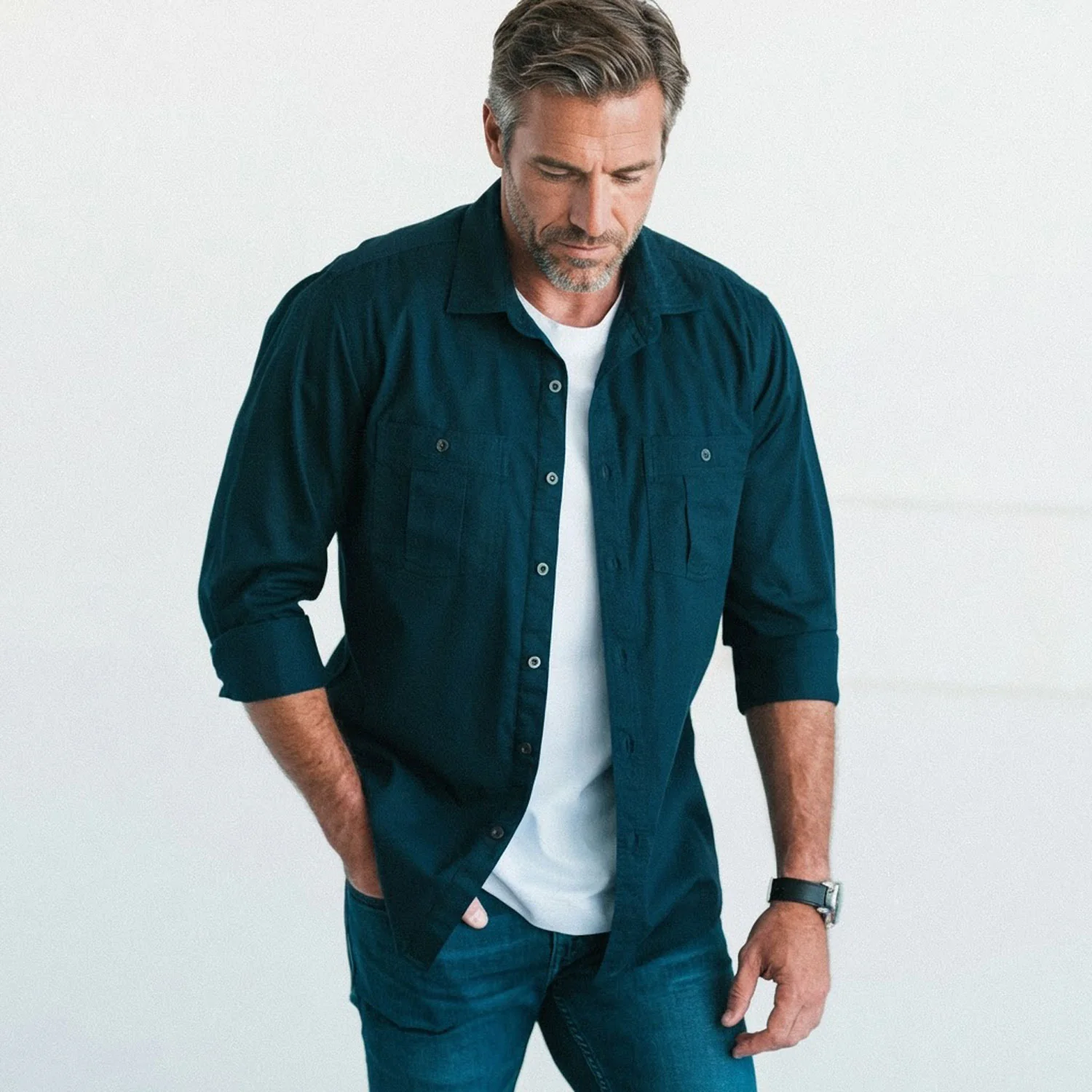 Craftsman Utility Shirt – Navy Blue Cotton Twill - Image 6