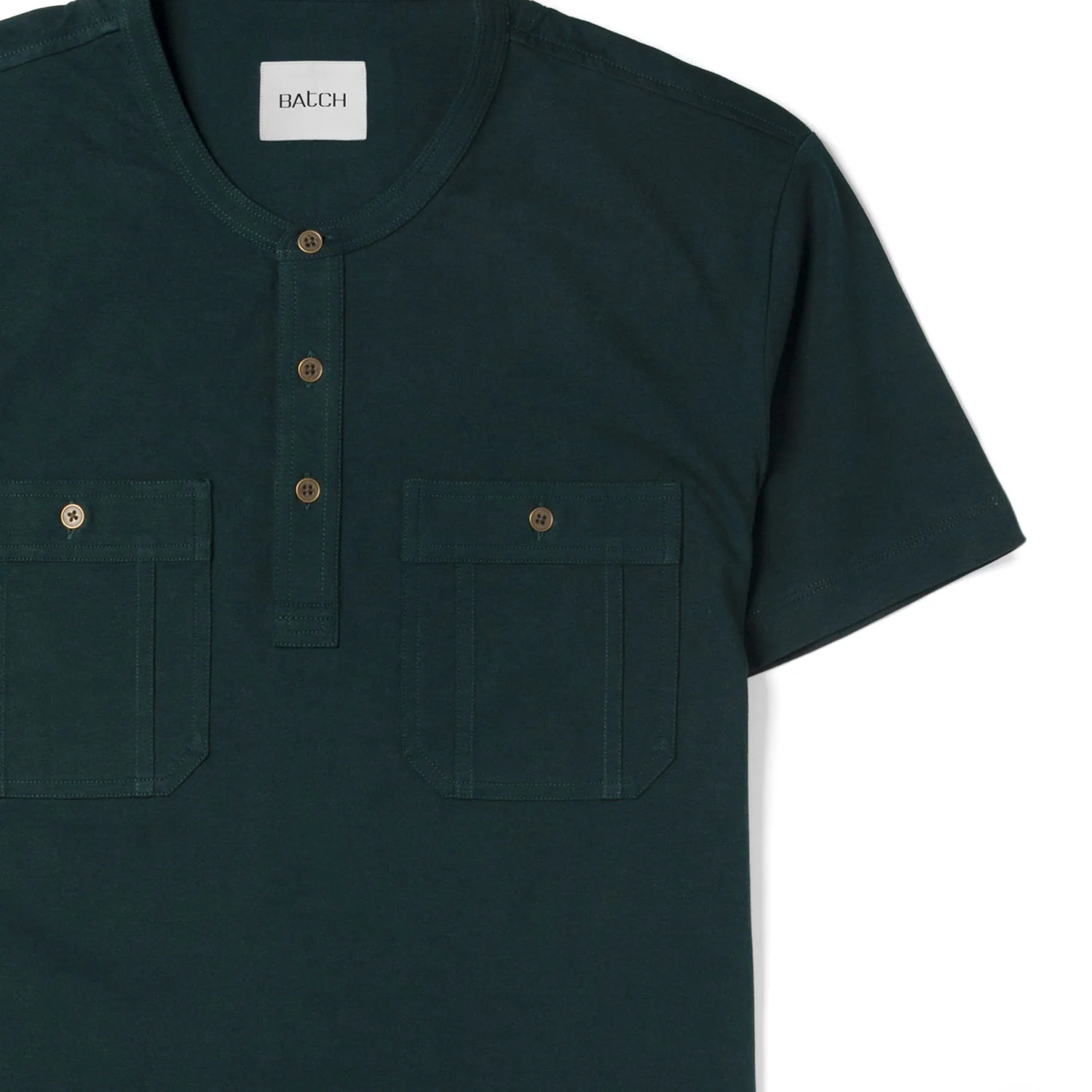 Fixer Short Sleeve Henley Shirt –  Evergreen Cotton Jersey - Image 3