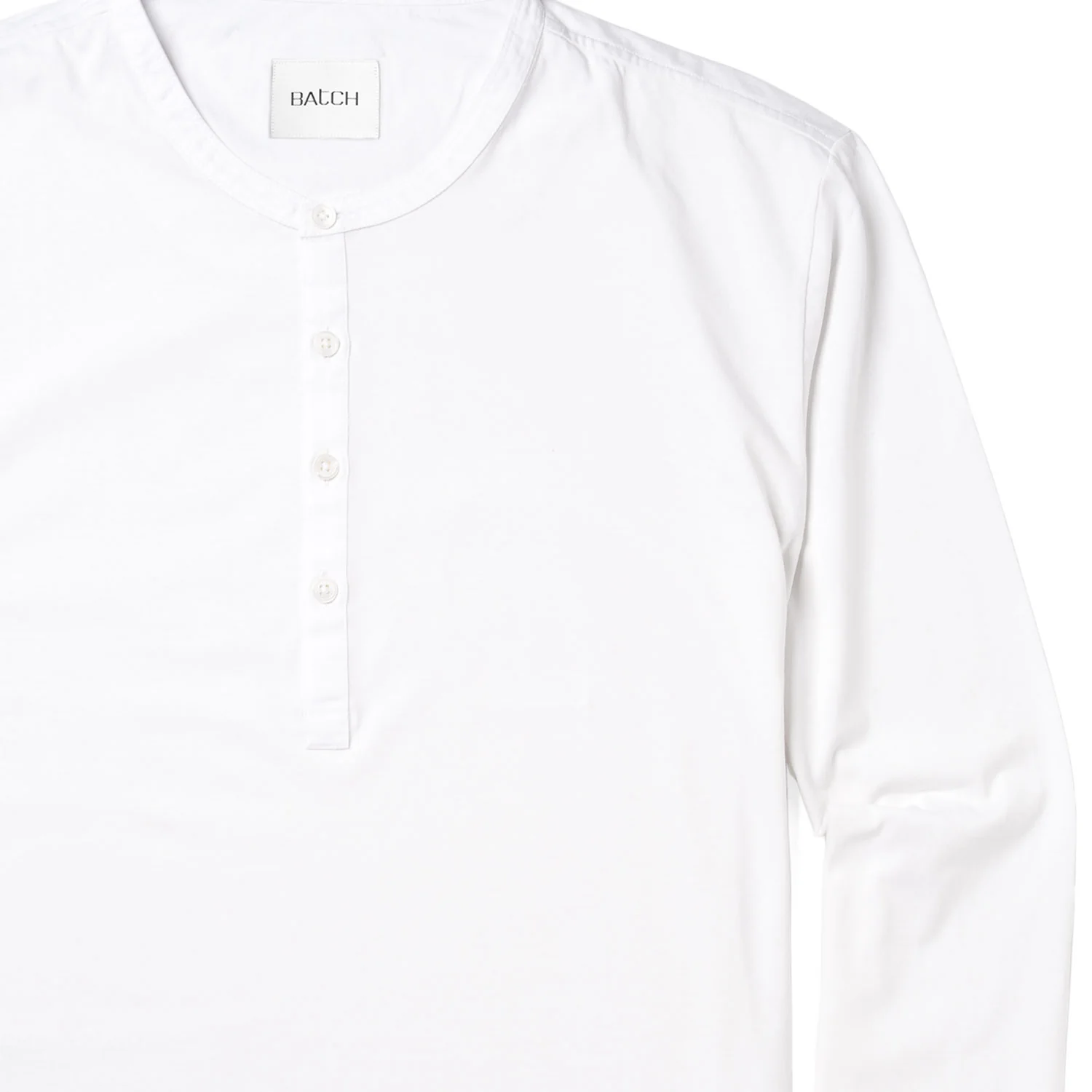 Woven Placket Henley Shirt –  White Cotton Jersey - Image 3